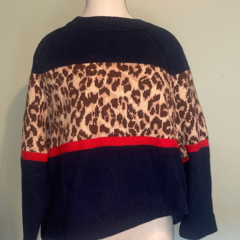 Aerie Navy and Red Leopard Print Sweater